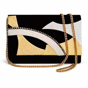 BALMAIN RARE Vintage Black Velvet Rhinestone Studded Clutch Crossbody Bag